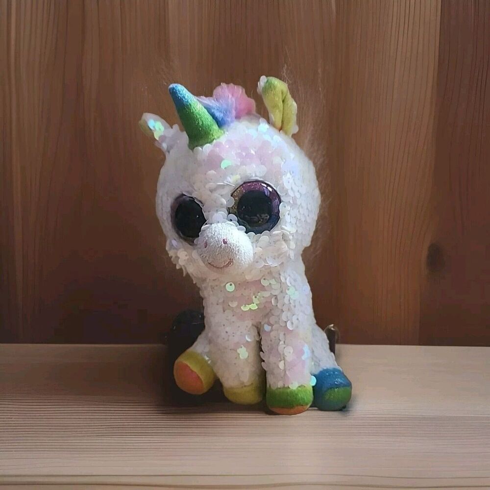 TY Beanie Boo Pixy The Unicorn LARGE 16 inch Plush White/Rainbow Stuffed Animal